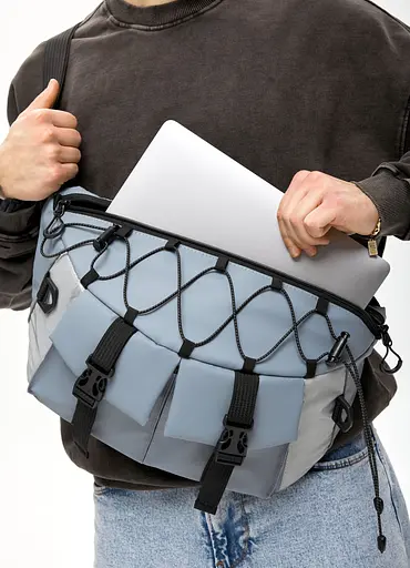 Мужская сумка-бананка под ноутбук Sambag Urban Pro голубая 46×26 см (51411210m) - фото 6