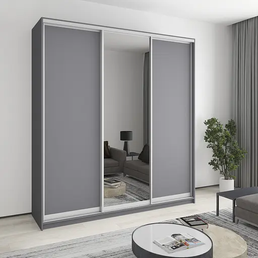 Шкаф-купе трехдверный MebelStar Стандарт AL 2ДСП/Зеркало 220x45x240 см Антрацит (MBS-1838)