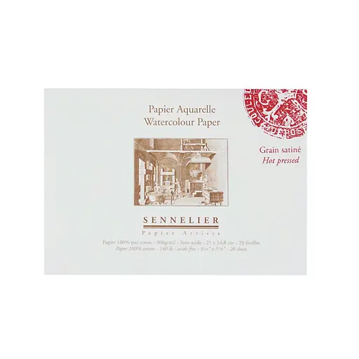 Склейка для акварели Sennelier, 20 листов, горячее прессование, 300 г/м, 21x14,8 см.