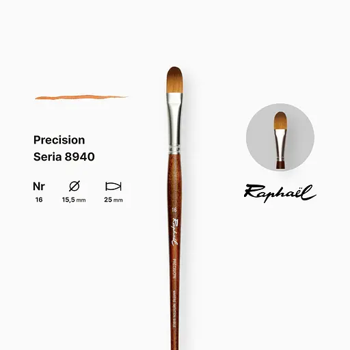 Кисть синтетика овальная Raphael Precision, №16, для акрила и масла, длинная ручка - фото 2