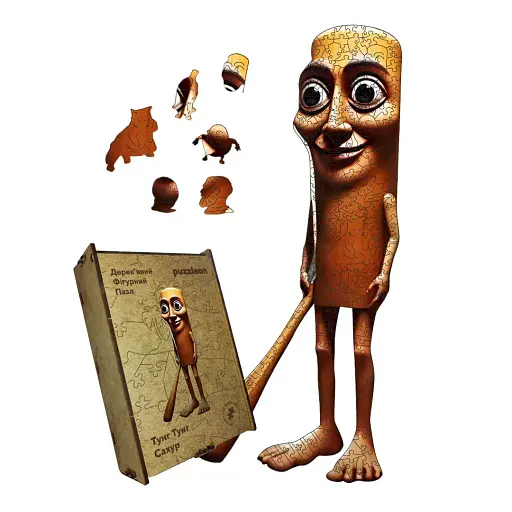 Дерев'яний фігурний пазл Тунг Тунг Сахур, А2, Картонна коробка 300+ елементів