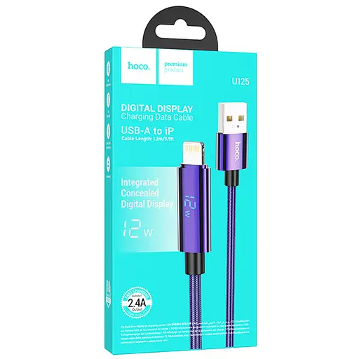 Дата кабель Hoco U125 Benefit 2.4A USB to Lightning with display (1.2m) Purple - фото 5