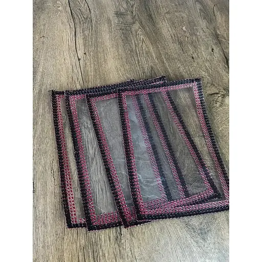 Підставки під столовий сервіз з червоно-чорною стразовою стрічкою 40х30 см