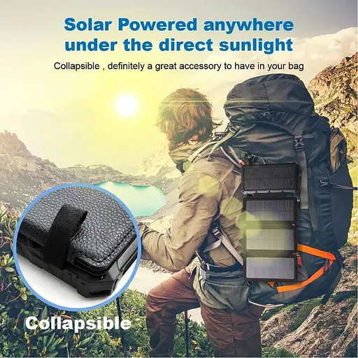 Сонячний зовнішній акумулятор 20000 мАг з двома виходами 3 А, швидка зарядка - фото 7