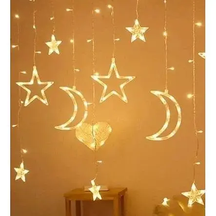 Гирлянда светодиодная Штора Звезды и Луна 3х1.5 м 120 LED Теплая Белая - фото 1