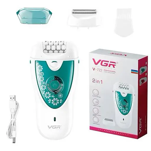 Жіночий епілятор та бритва VGR V-722 (2 насадки) Бірюзовий з білим