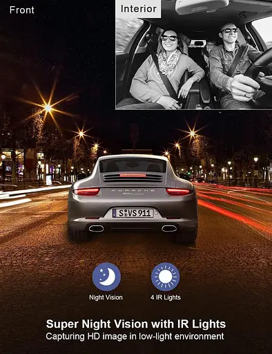 3-канальный видеорегистратор передняя и задняя внутренняя камера приборной панели для автомобилей 2.5K+1080P+1080P, 3-сторонняя - фото 6