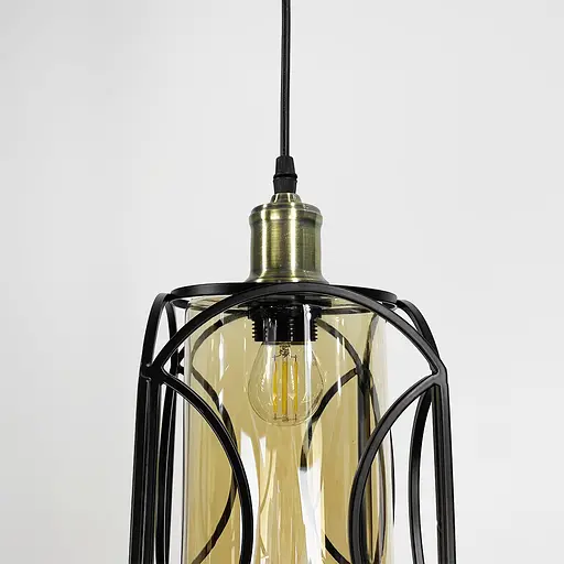 Стильний чорний підвіс із янтарним плафоном з серії Лофт | Арт. 12055/1 BK+AM | Line F - фото 3