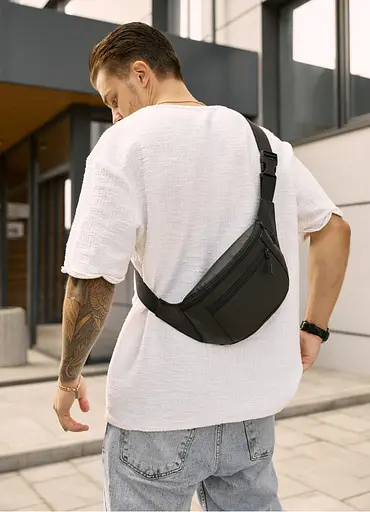 Большая мужская сумка на пояс бананка Sambag Tirso Max черная 38 × 17 × 6 см (80341001m) - фото 5