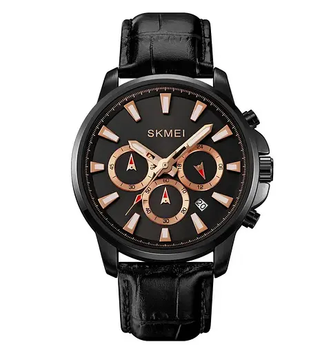 Чоловічий наручний годинник Skmei 2071 з ремінцем з еко-шкіри (Чорний)