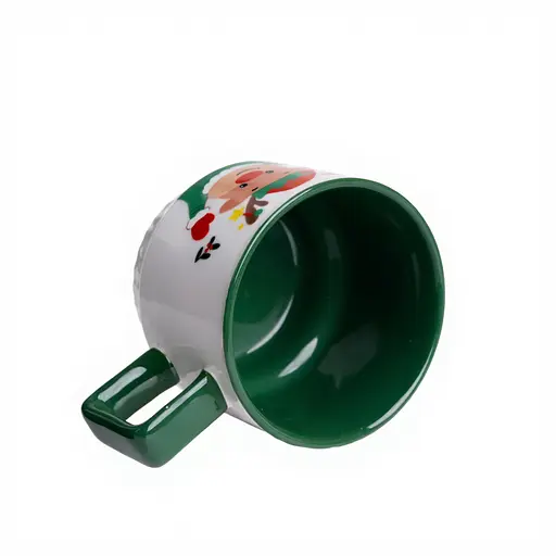 Новорічна порцелянова чашка для чаю та кави Новорічний олень 400 мл Білий з зеленим Yiwu FM-CS-50O - фото 4