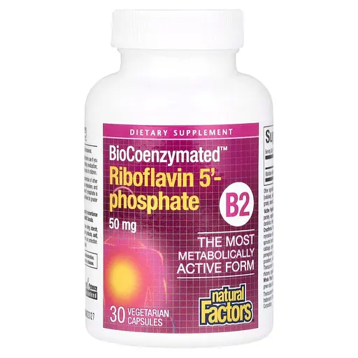 Рибофлавін 5'-фосфат Natural Factors BioCoenzymated Riboflavin 5' Phosphate 50 mg, 30 капсул активный витамин B2 для энергии и кожи - фото 3