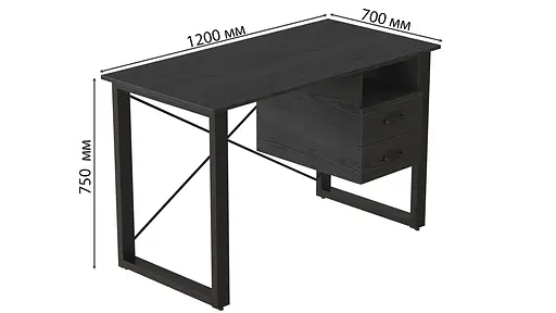 Письмовий стіл із ящиками Ferrum-decor Оскар 750x1200x700 метал Чорний ДСП Сосна Кембра 16 мм (FRD-103257) - фото 3