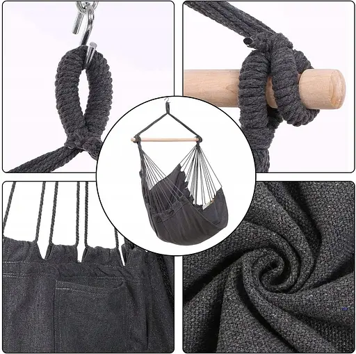 Подвесное кресло бразильский гамак Hanert BOHO Black - фото 5
