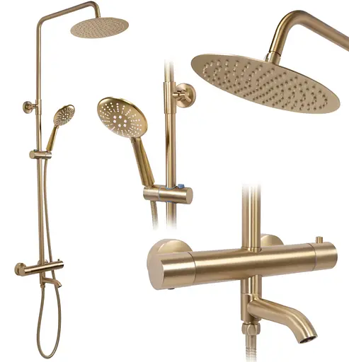 Душевая система Rea Lungo с термостатом и изливом brushed gold REA-P6604, Золотой - фото 4