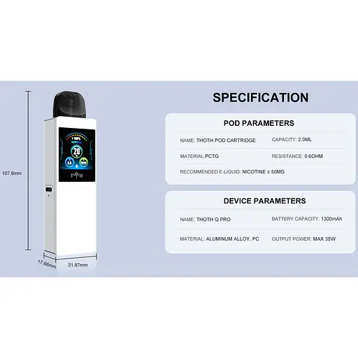 Под-система Kumiho THOTH Q Pro Pod 1300mAh 2ml електронна сигарета Kit Silver (19035) - фото 4