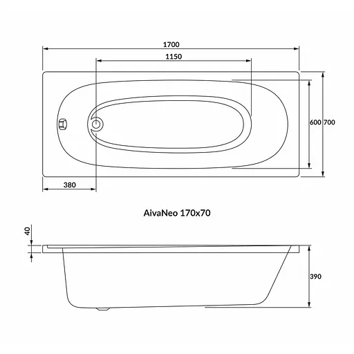 Ванна акрилова Volle Ava Neo 170x70 1229.001770 Білий - фото 2