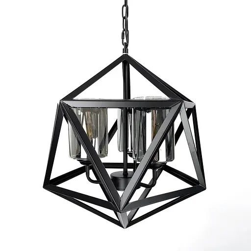 Люстра Лофт у чорному корпусі форми багатогранник із графітовими плафонами | Арт. 045/3 BK+GR | Line F - фото 1
