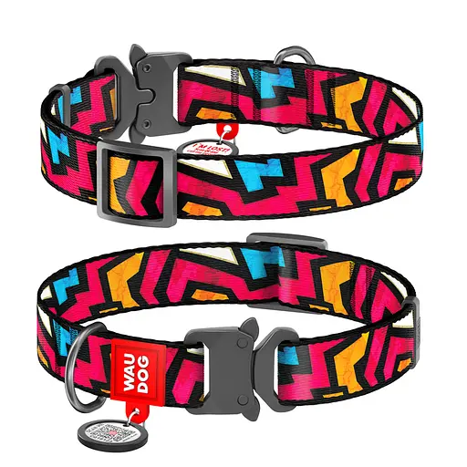 Нашийник для собак нейлоновий Waudog Nylon з QR-паспортом "Графіті" металічна пряжка-фастекс Ш 25 мм Д 33-49 см
