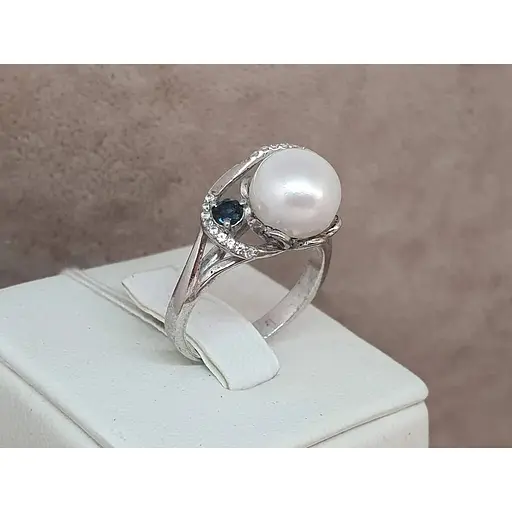 Срібне кільце Агні Еврика з сапфіром і перлами. 1789/9р-PWT 17 - фото 4