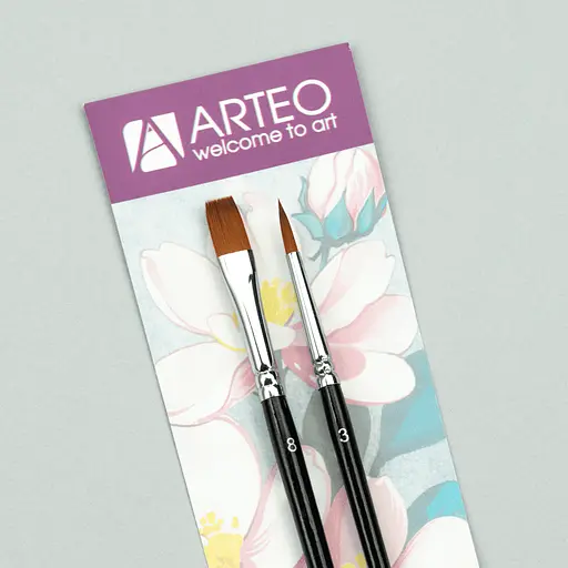 Набір пензлів для розпису тканин №2 синтетика 2 шт кругла (№3) плоска (№ 8) коротка ручка Arteo - фото 3