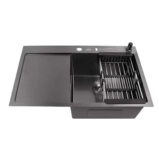 Кухонна мийка чорна з лівим крилом 1.5 мм нержавіюча сталь Nett NB-7848(L), Чорний - фото 7