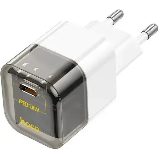 Мережевий зарядний пристрій Hoco C125A Transparent tribute single-port PD20W charger ( EU ) Transparent Чорний - фото 1