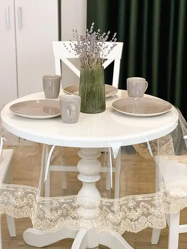 Силиконовая скатерть с бежевым кружевом Блюмарин 10 см 320х130 см - фото 10