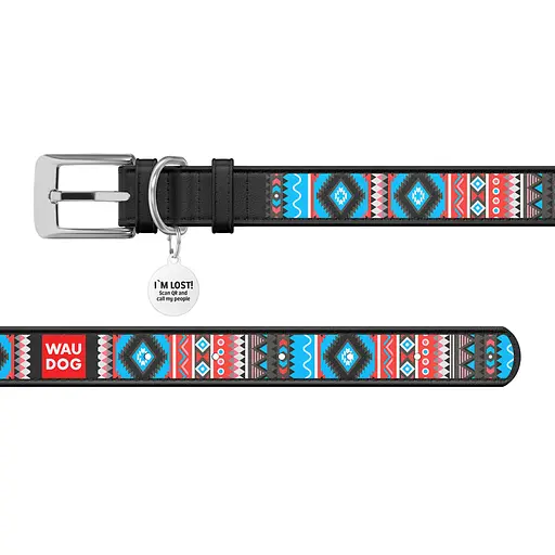 Ошейник для собак кожаный Waudog Design с QR-паспортом "Этно" M Ш 20 мм Д 29-38 см черный - фото 3