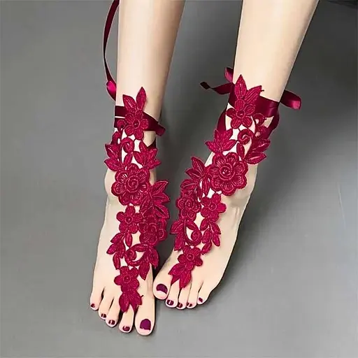 Мереживні квіткові гольфи з підв'язками XS/S/М/L (1,2,3,4) Бордовий - фото 1