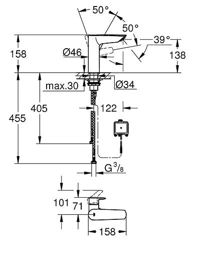 Смеситель для умывальника с инфракрасной электроникой Grohe Eurosmart 239752433 Черный матовый - фото 5
