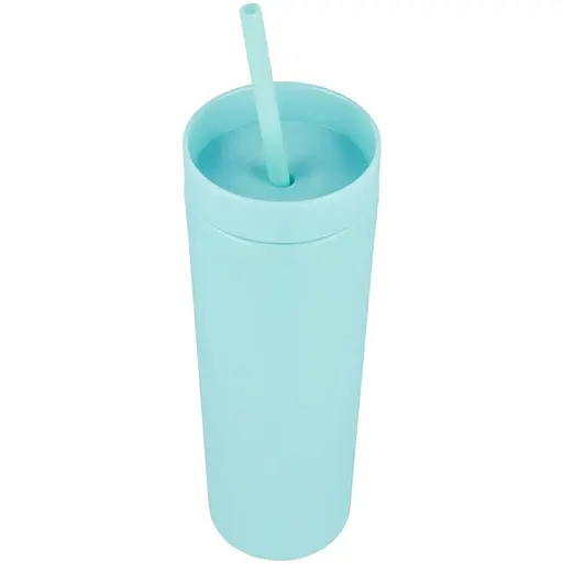 Охолоджуюча матова склянка 473 мл BPA-Free з трубочкою 21х6.5см light blue - фото 1