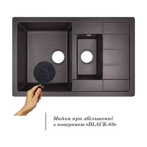 Кухонна мийка Lidz 780x495/200 BLA-03 (LIDZBLA03780495200), Чорний - фото 3