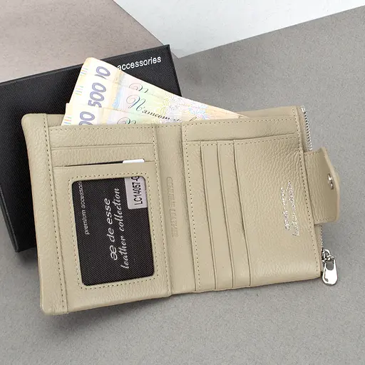 Гаманець жіночий шкіряний De Esse 14057-GD34 маленький бежевий - фото 2