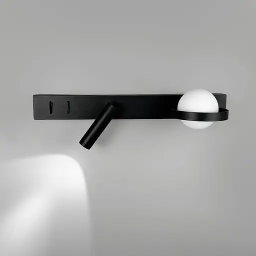 Праве чорне бра на 2 вимикачі з білим плафоном та спотом 40 см Line F Арт. B98/2 R BK (правий) - фото 3