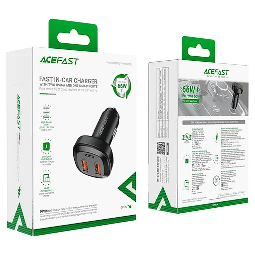 Автомобильное зарядное устройство для ACEFAST B9 66W(2USB-A+USB-C) three port metal car charger - фото 2