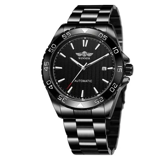 Чоловічий механічний наручний годинник Winner Factor (Чорний) - фото 3