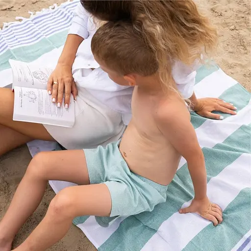 Полотенце пештемаль Lovely Svi хлопковое, пляжное, хамам, spa - XХL 100x180 см Green/Blue Stripes (6032025) - фото 2