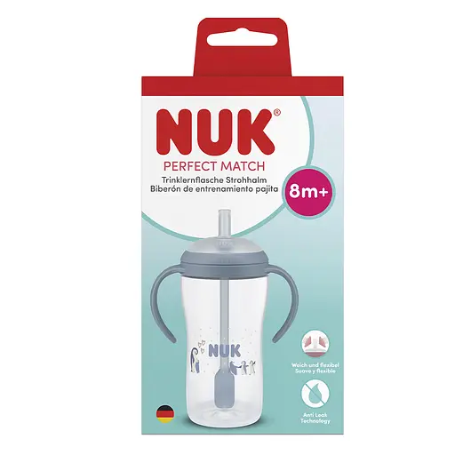 Поїльник з ручкою Nuk Perfect Match Learner Straw Cup з трубочкою 260 мл пінгвін (3954241) - фото 3