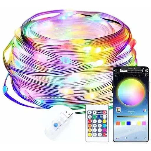 Умная светодиодная гирлянда лента 100 LED 10 метров USB-пульт управления через приложение