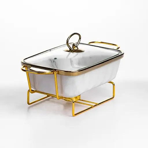 Мармитница фарфоровая Yiwu 1 л прямоугольная на подставке с подогревом 31х16х11 см мармит на подставке для первых блюд ML-77A-11 - фото 5