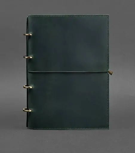 Шкіряний блокнот А4 на кільцях (Софт-бук) 9.0 в м'якій обкладинці зелений Crazy Horse - фото 1