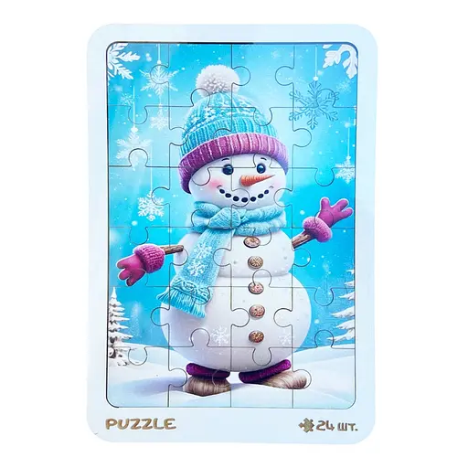 Новорічний пазл-вкладиш "Сніговик у рукавичках" Vladico 3240-19-002, 16х22 см - фото 1