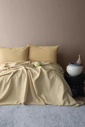 Постельное белье с покрывалом-пике Summerpunch Beige/простыня на резинке Issimo Home pbe0051414 - фото 1