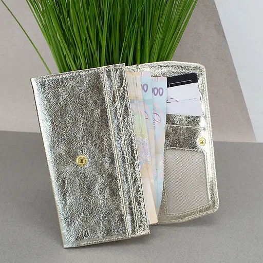 Гаманець жіночий шкіряний Leona на кнопці золотий - фото 2