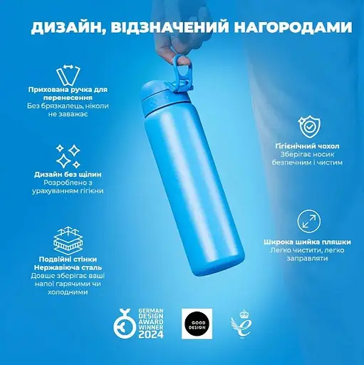 Пляшка для води ION8 металева вакуумна 920 мл Vacuum Insulated Blue (I8TS1000BLU) - фото 4