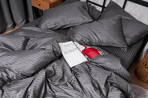 Комплект постільної білизни Moon&Star Satin Stripe Stripe Black євро 200х220 наволочки 4х50х70 - фото 5