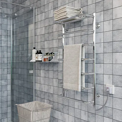 Електрична рушникосушарка Kosser Скоба с полкой 900x500/7 ER рег. ДСп06ЕR, Хром, Праве - фото 4