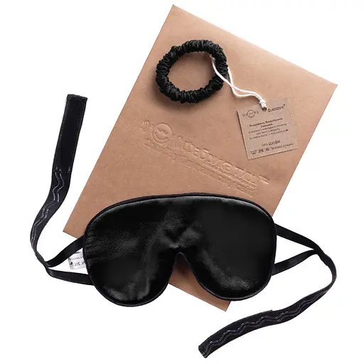 Подарунковий набір Чумацький Шлях: шовкова маска + шовкова резинка для волосся розмір S Чорний (1221-02)