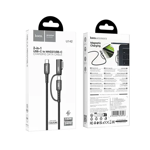 USB-кабель Hoco U142 магнітний 2 в 1 Type-C Mag3 1.8 м - фото 3